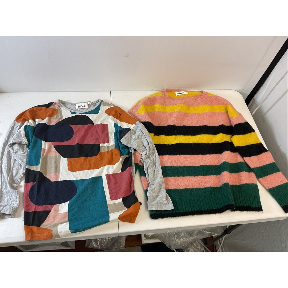 Lot of 2 Molo Tops Sz 11/12 Long Sleeve Jersey T Knit Sweater Art Striped Wool